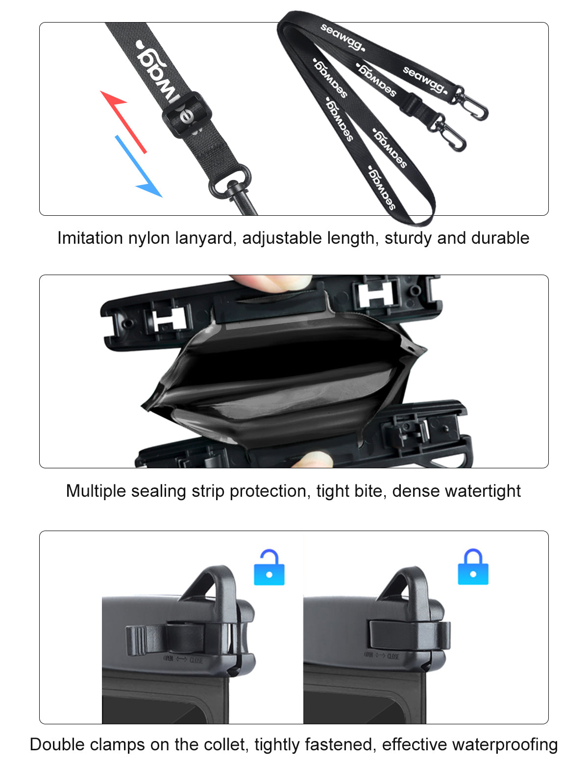 Seawag Plus 7.5" IPX8 Waterproof Phone Pouch with Double Compartment